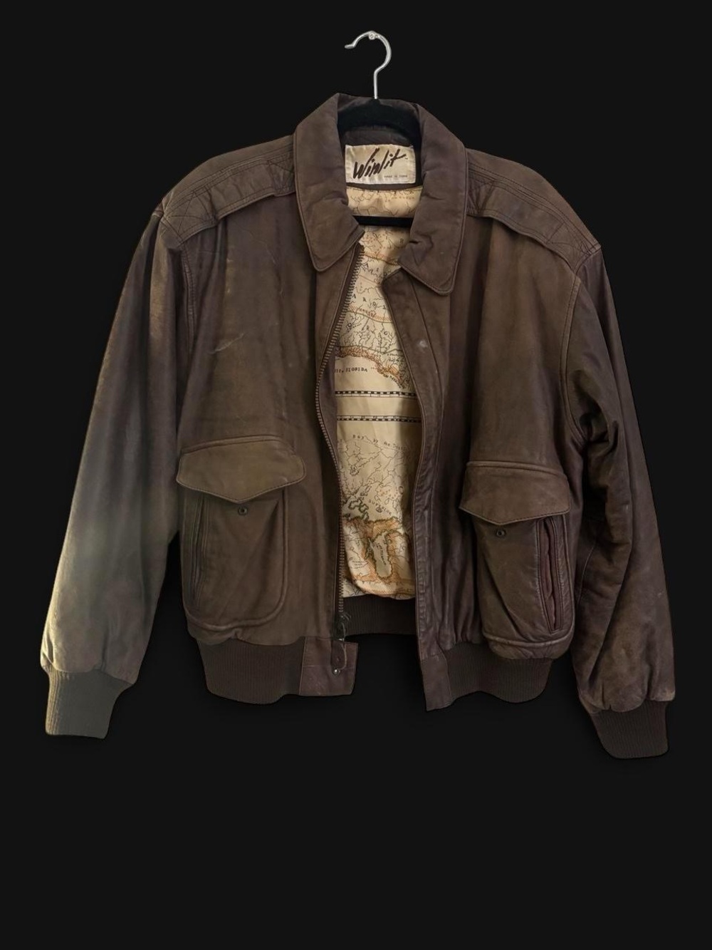 Winlit Brown 100% Genuine Leather Bomber Jacket - Men